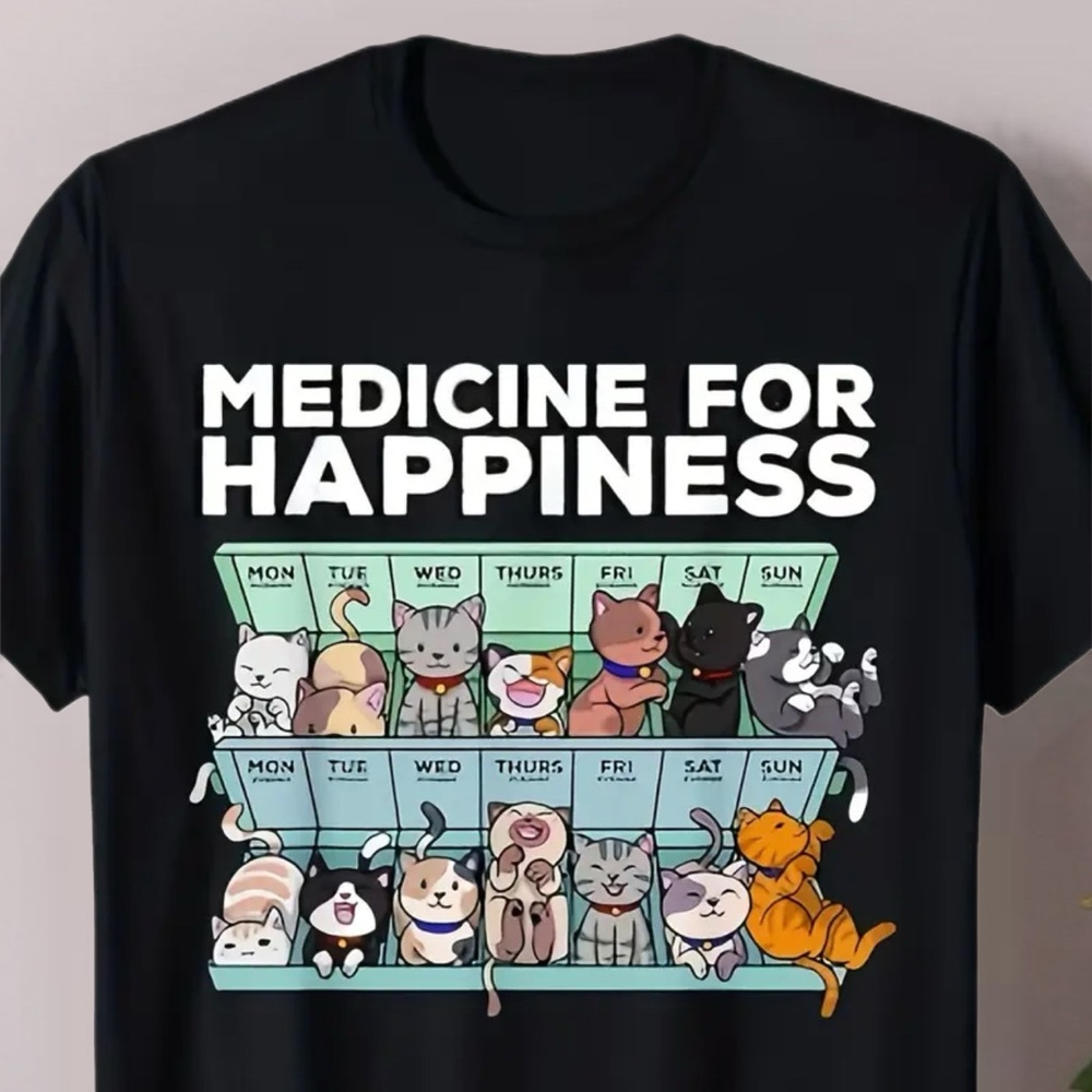 Charming Cat Calendar Black T-Shirt